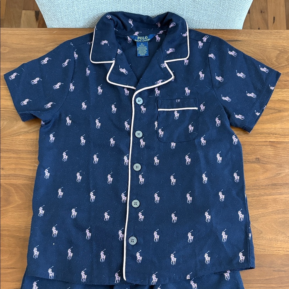 POLO RALPH LAUREN Girls Pony-print 2 piece flannel pajama set shorts Size 12 - Picture 3 of 11